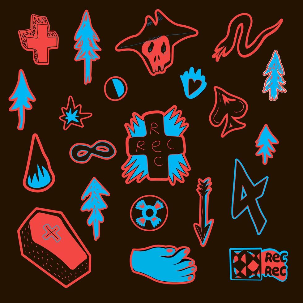 gloomy psycho sticker pack vector