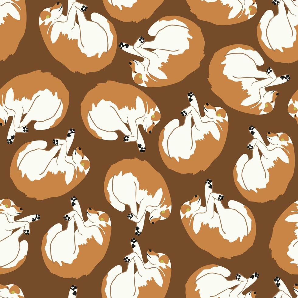 seamless pattern with furry brown sleeping dog vector