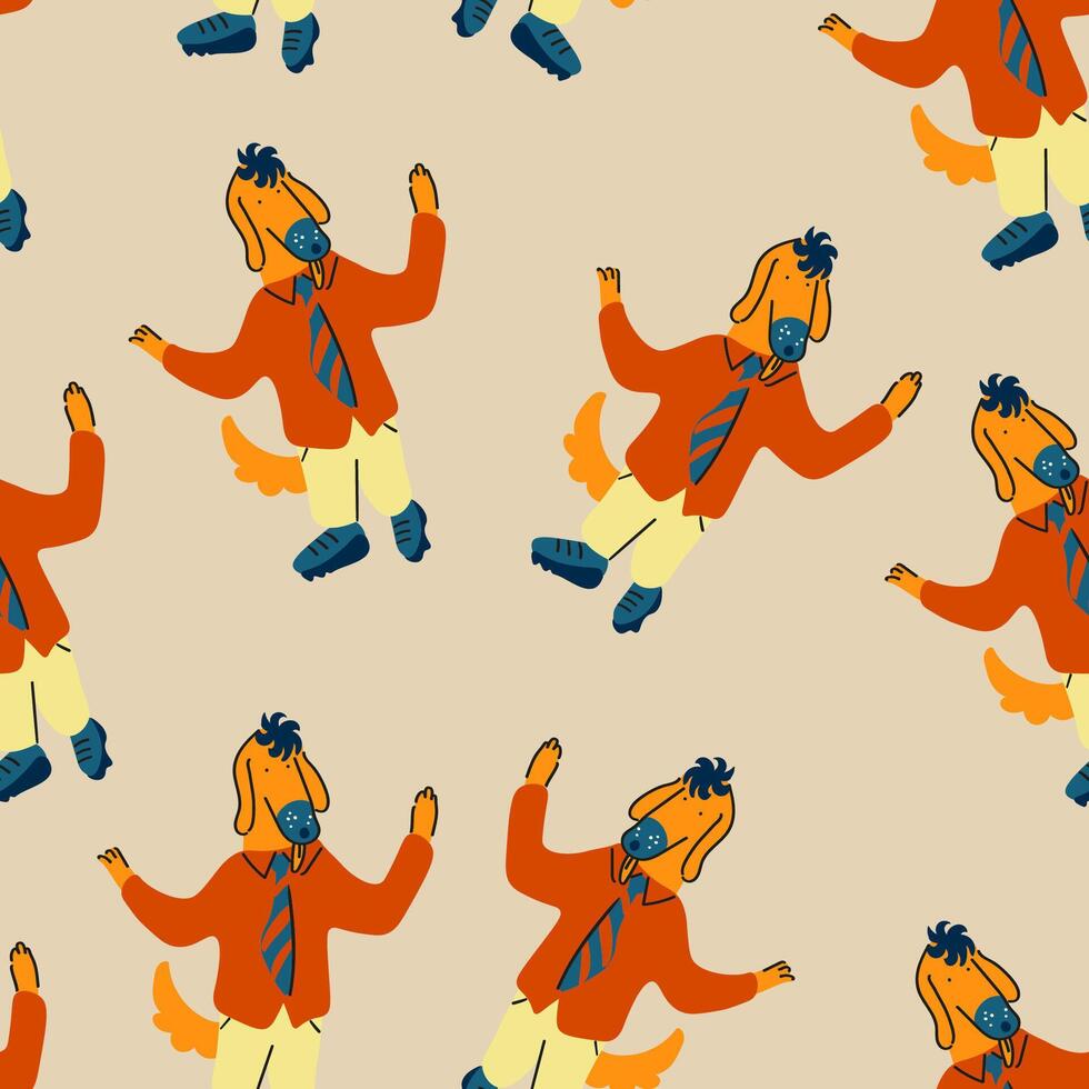 seamless pattern with furry dog character office style vector