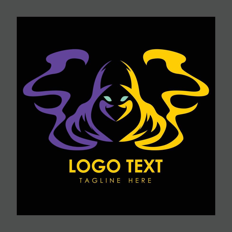 A stylized logo featuring a hooded figure with glowing blue eyes vector