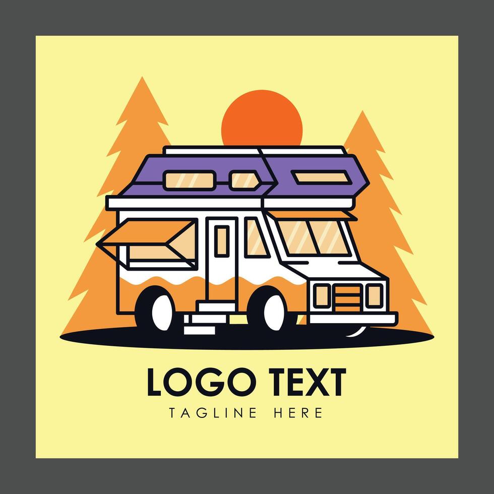 A stylized camper van with a purple and white color scheme, featuring a raised roof and large windows vector