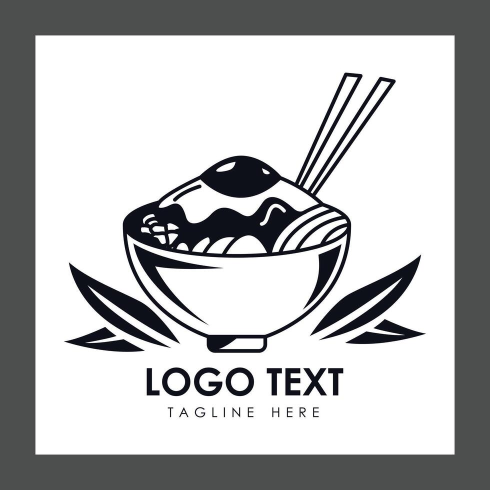 A stylized bowl of noodles topped with various ingredients, accompanied by chopsticks vector