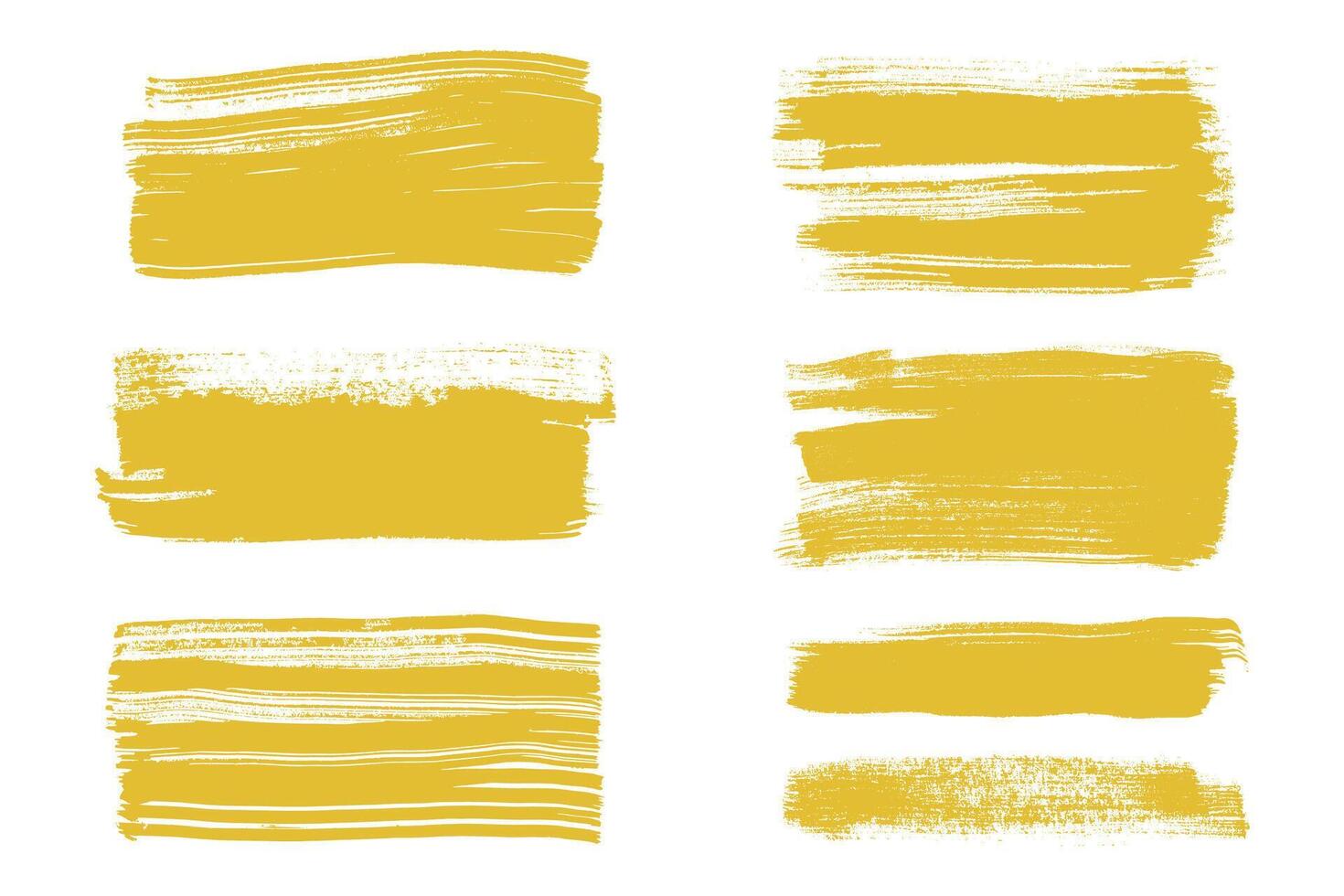 Collection of Ink Brush Strokes. Big Bold Brush Stroke Lines Set. Yellow thick grunge banners, underline and highlight brush textures for posters, presentations, ads vector