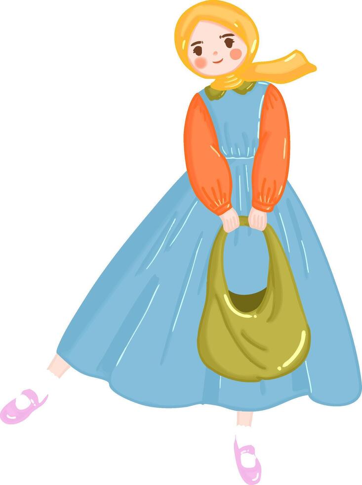 whimsical girl with hijab and totebag illustration for design use vector