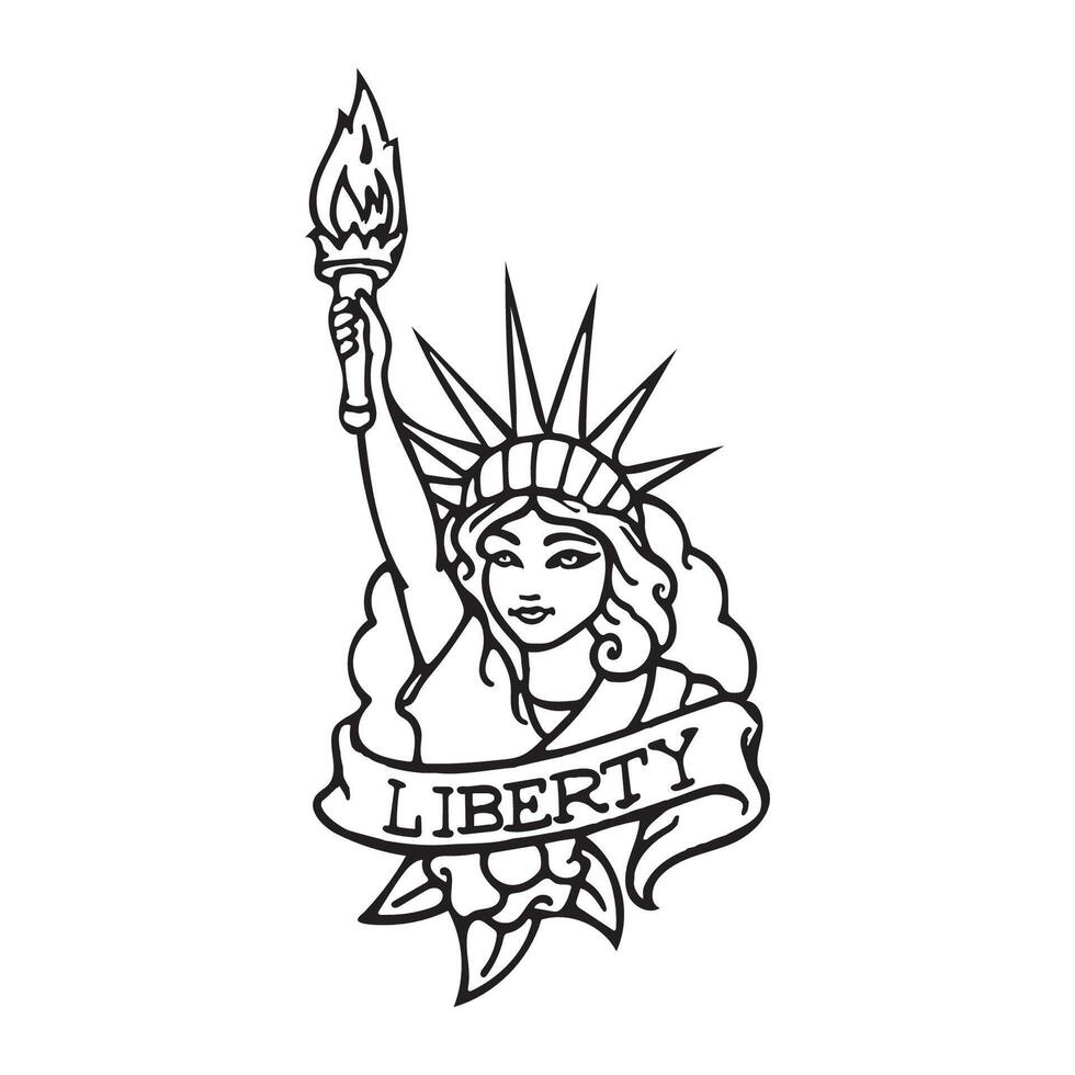 a black and white drawing of a statue of liberty with the words liberty vector