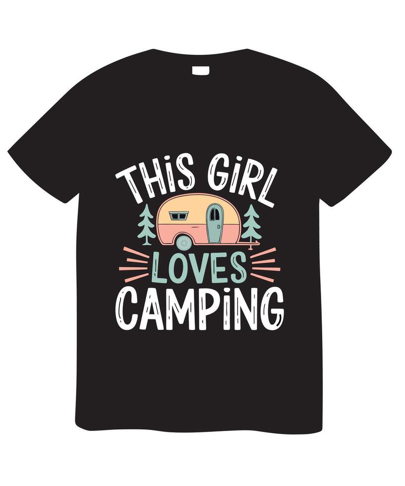 Stylish Black T-shirt Featuring This Girl Loves Camping Design vector