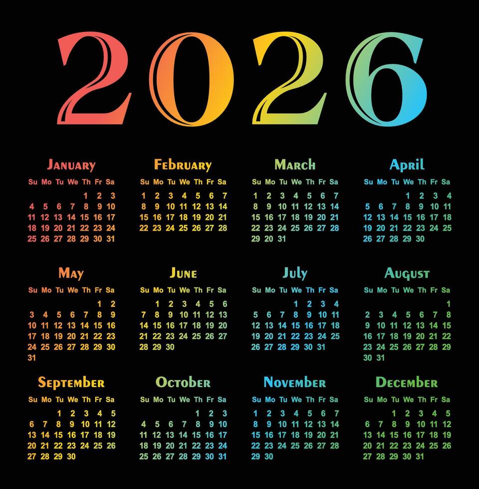 Calendar template for a year 2026. vector