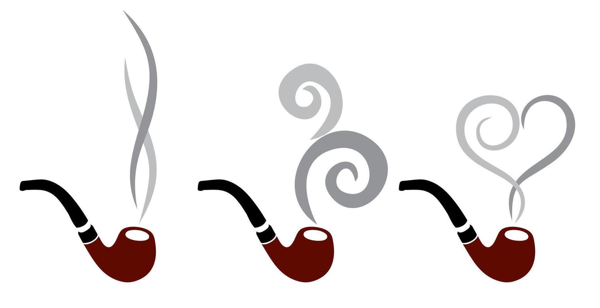 A set logos of a tobacco tube with smoke. vector