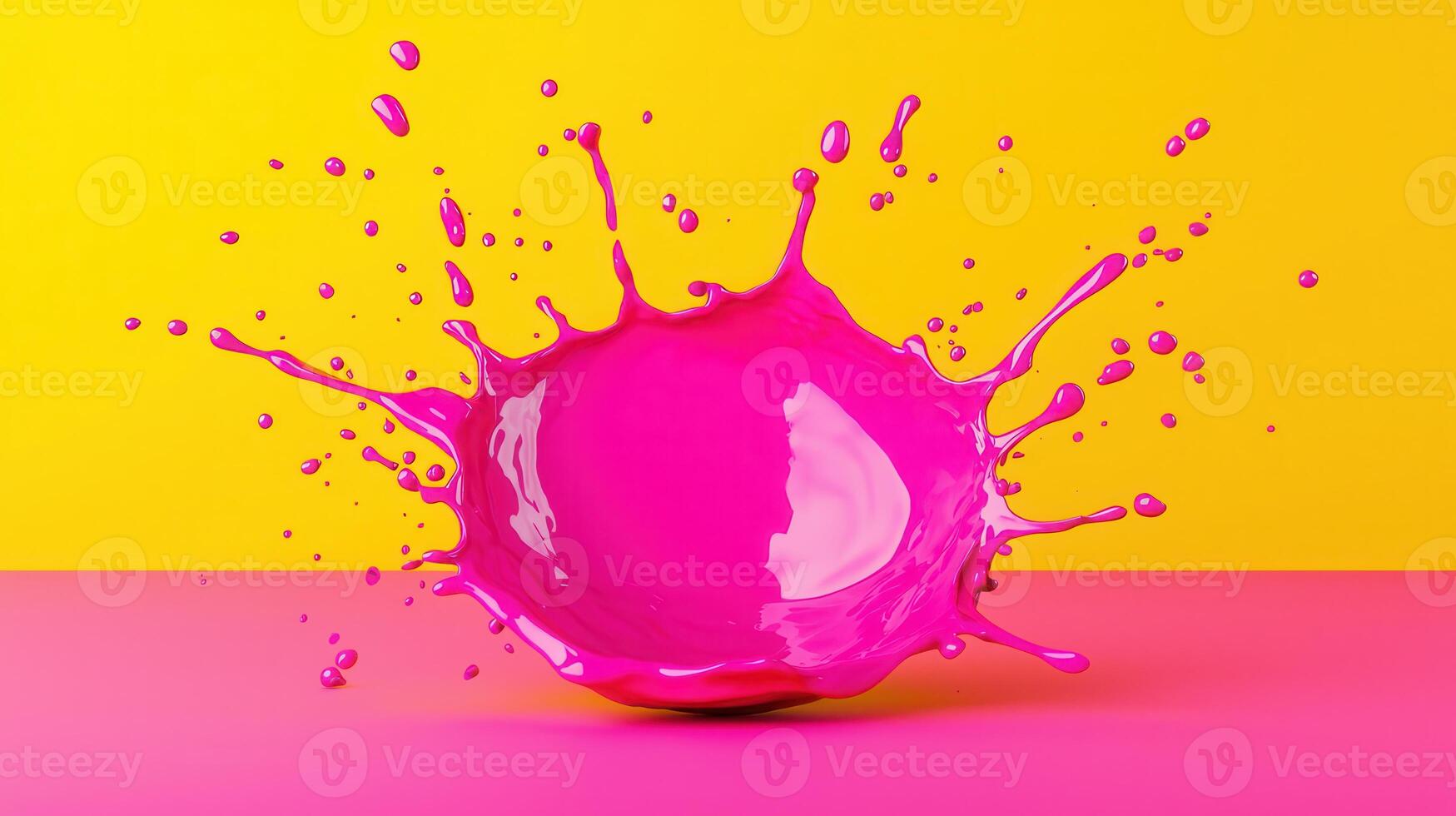 Vibrant Pink Paint Splash on Yellow and Pink Background Dynamic Fluid Art photo