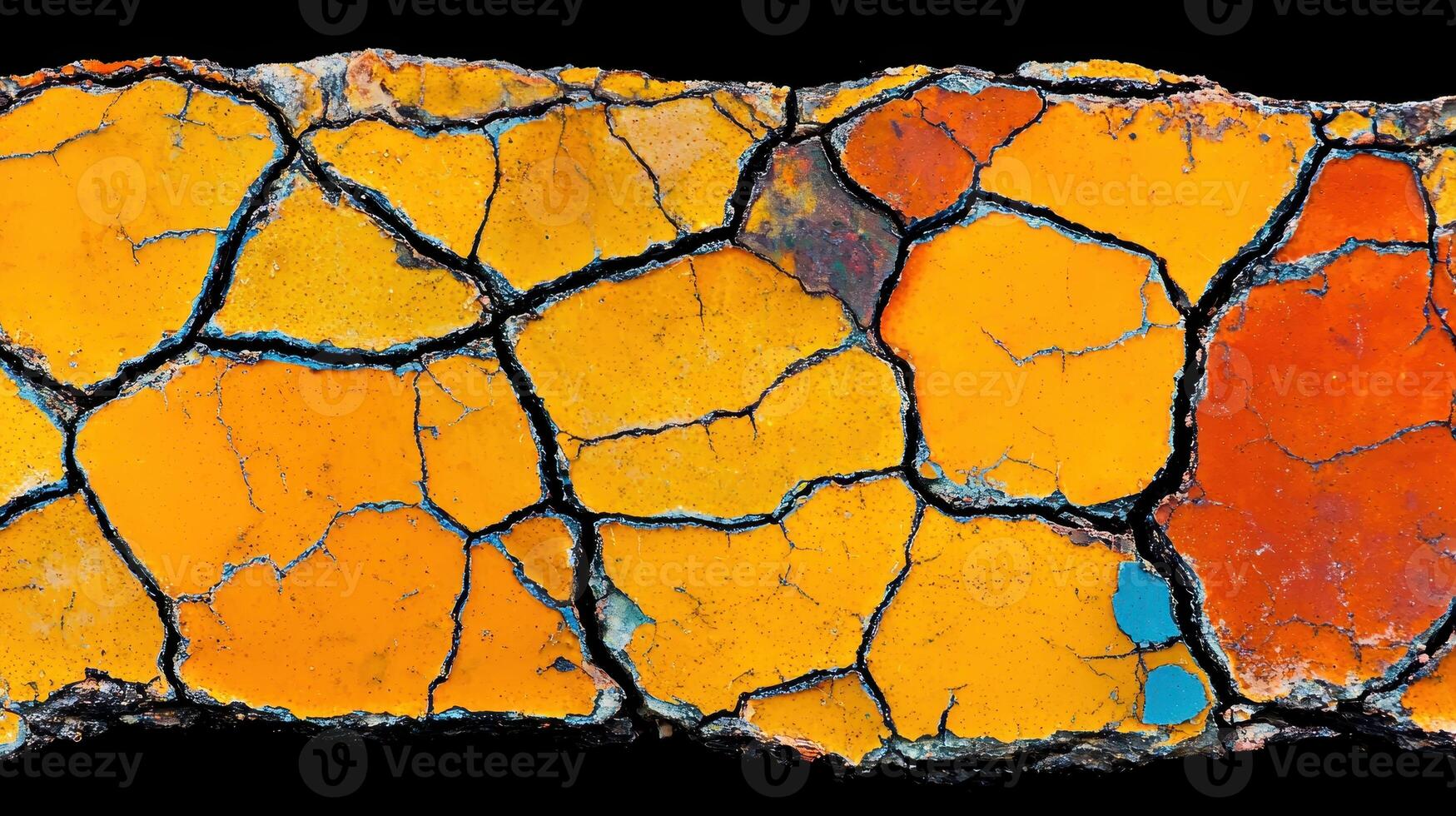 Abstract Cracked Paint Texture Vivid Orange Red and Teal Hues photo