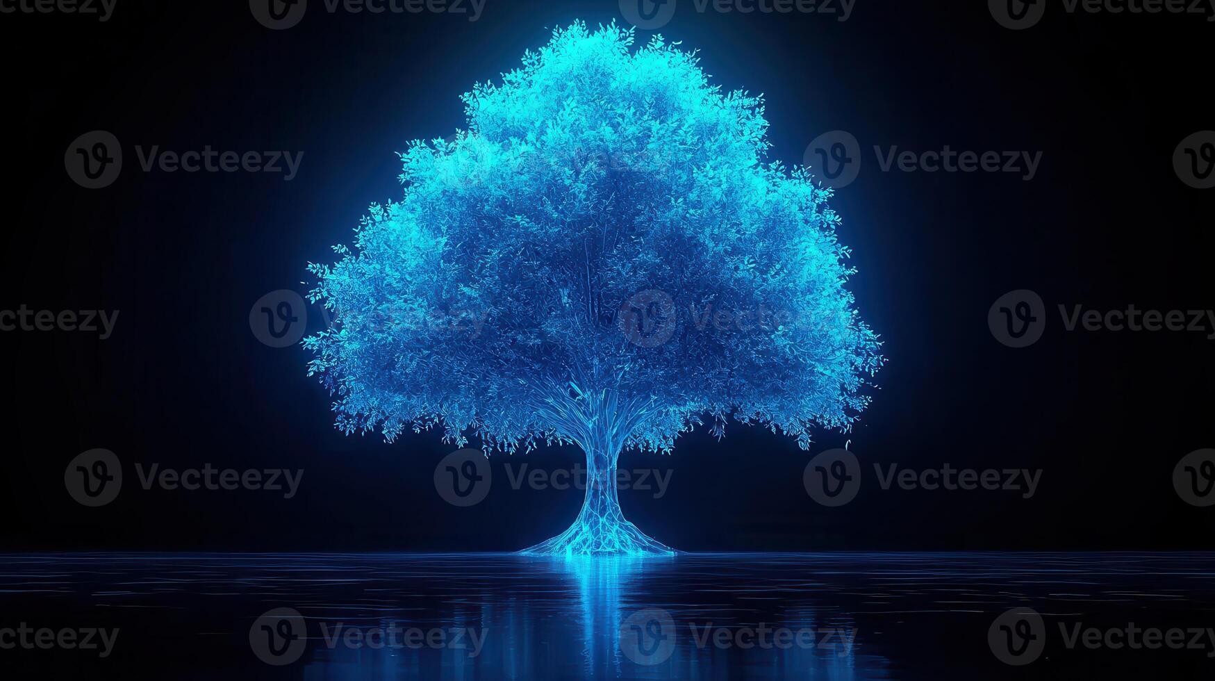 Glowing Blue Digital Tree Futuristic Nature Illuminated Plant Sci Fi Abstract Background photo