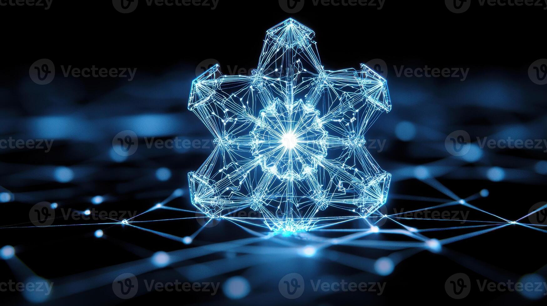 Abstract Blue Digital Snowflake Network Futuristic Technology Connectivity Concept photo