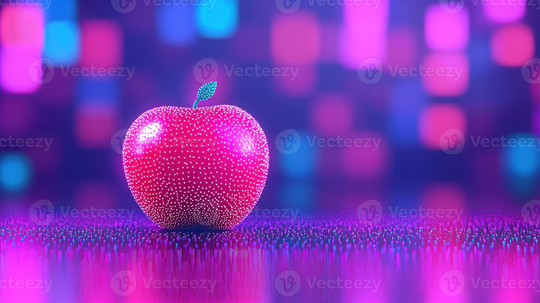 Luminous Pink Apple in Neon Bokeh Background Abstract Digital Fruit Art photo