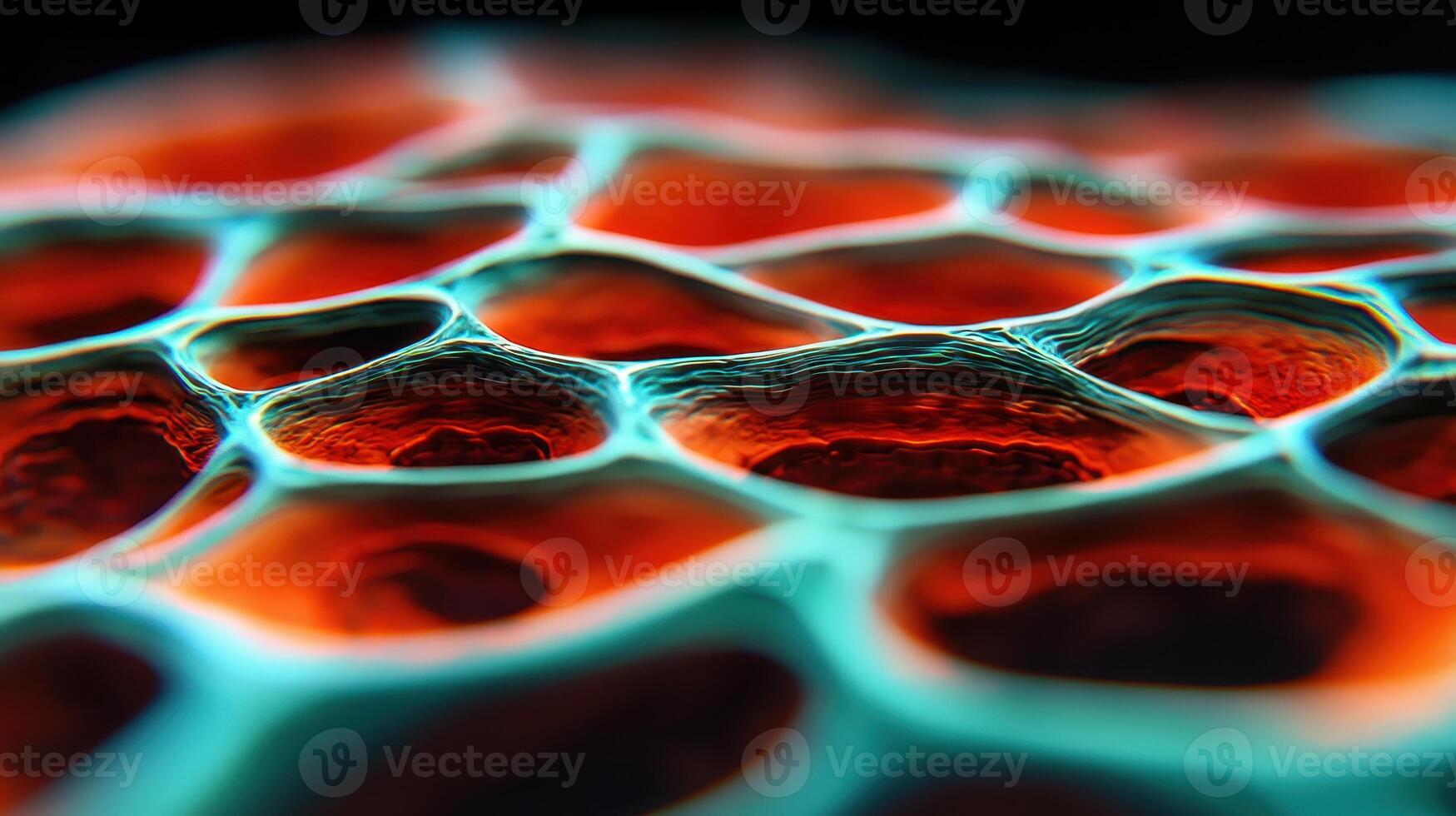 Abstract Cellular Structure Microscopic Orange and Teal Interconnected Network photo