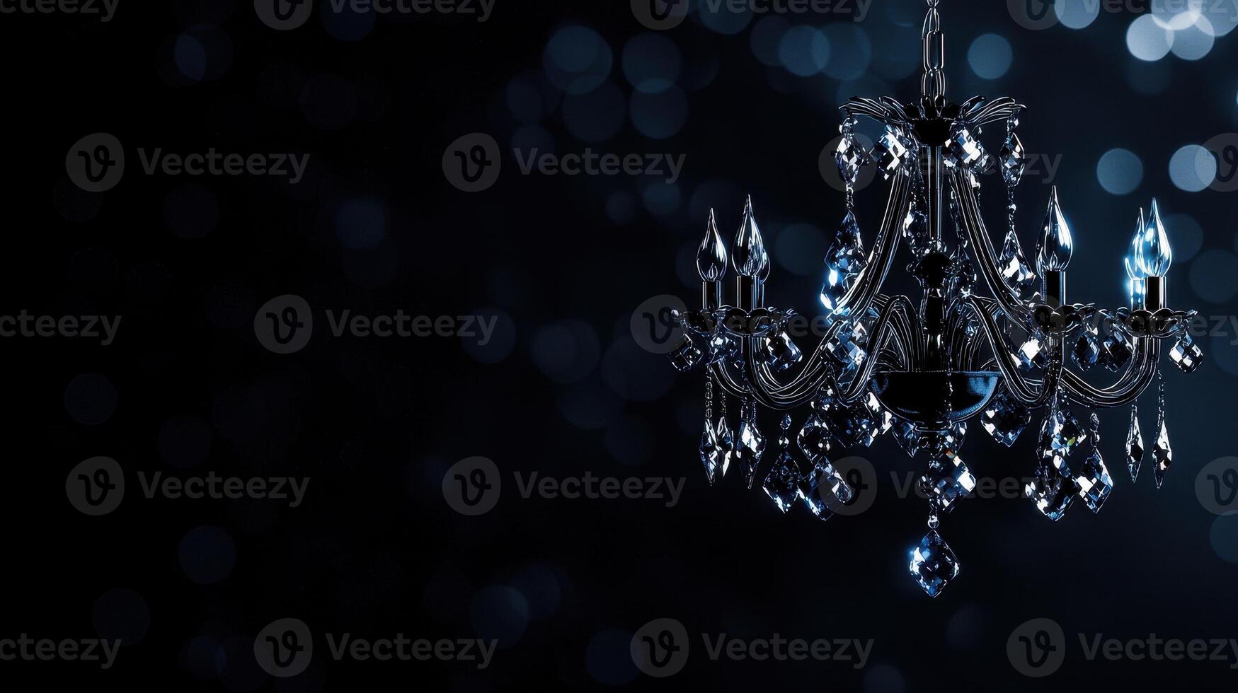 Elegant Black Crystal Chandelier with Candles Dark Background Luxury Home Decor photo