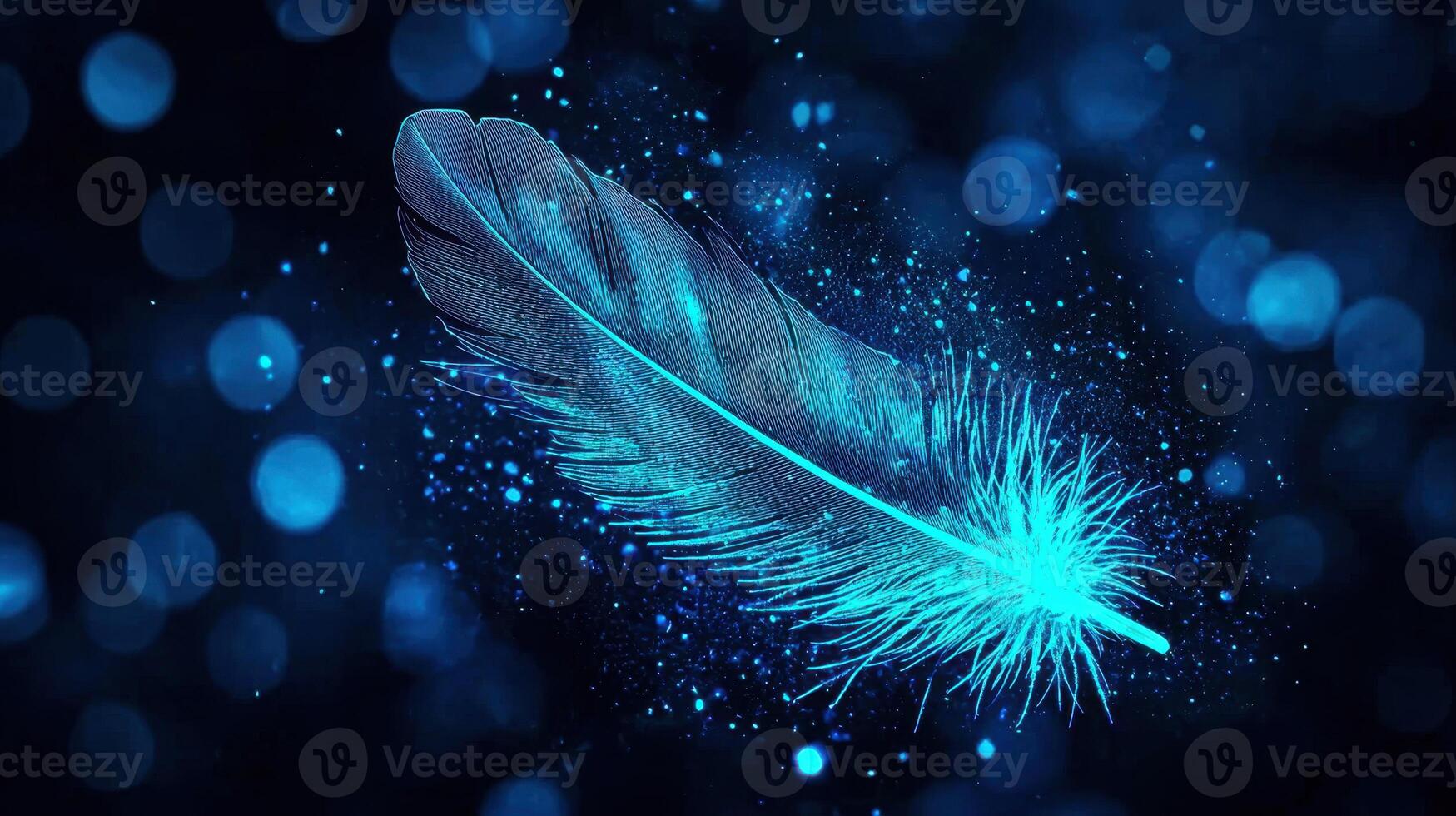 Glowing Blue Feather Abstract Background Image with Sparkling Bokeh Lights photo