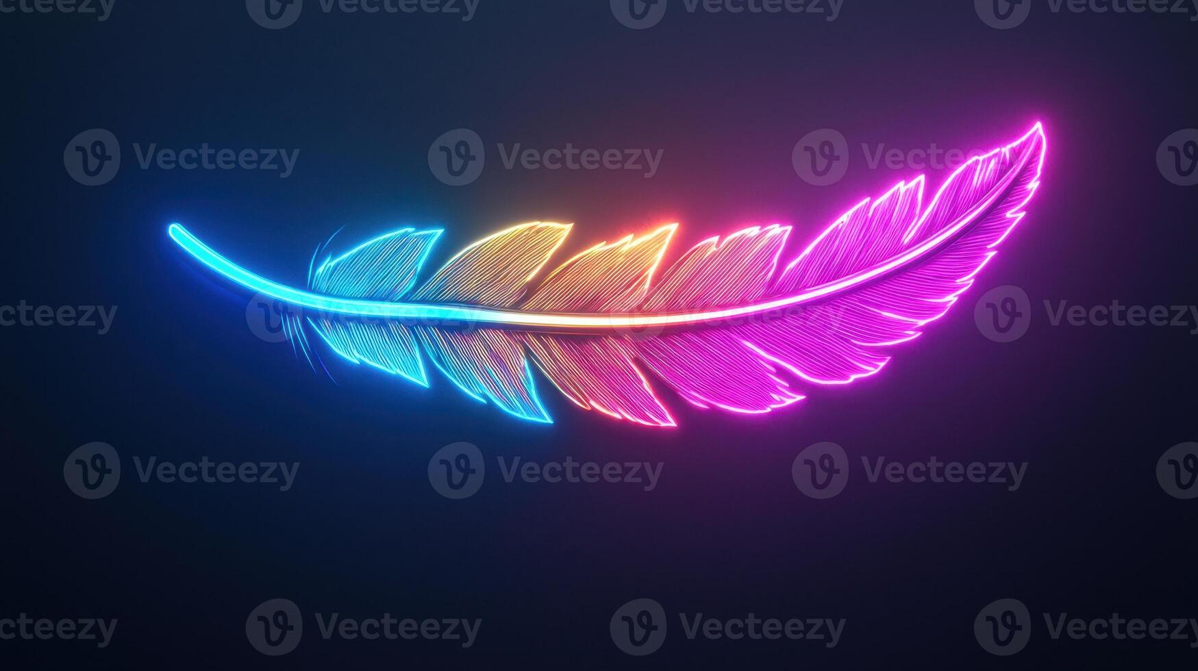 Vibrant Neon Feather Design Glowing Colorful Bird Feather Abstract Art photo