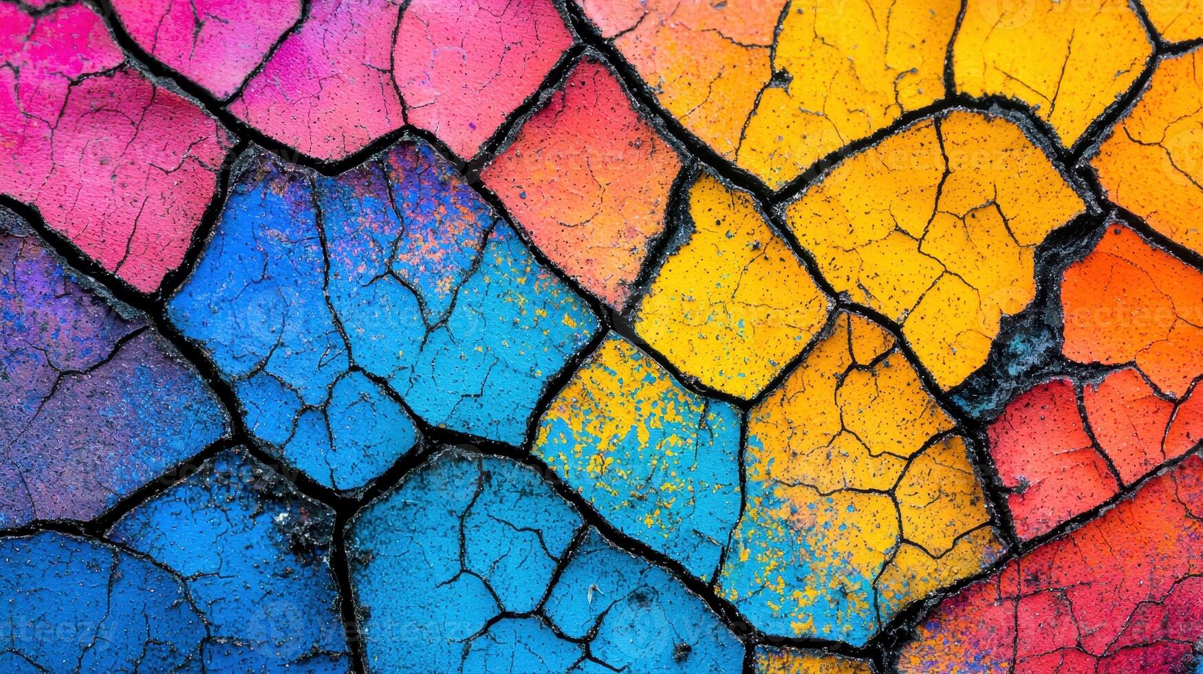 Vibrant Cracked Paint Texture Abstract Colorful Background Multicolored Artistic Surface photo