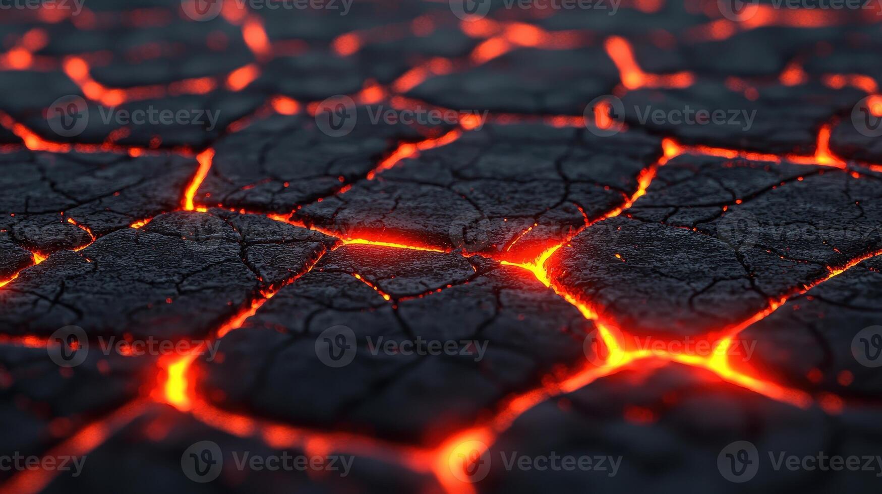 Glowing Hot Lava Cracks in Dark Volcanic Rock Surface Texture photo