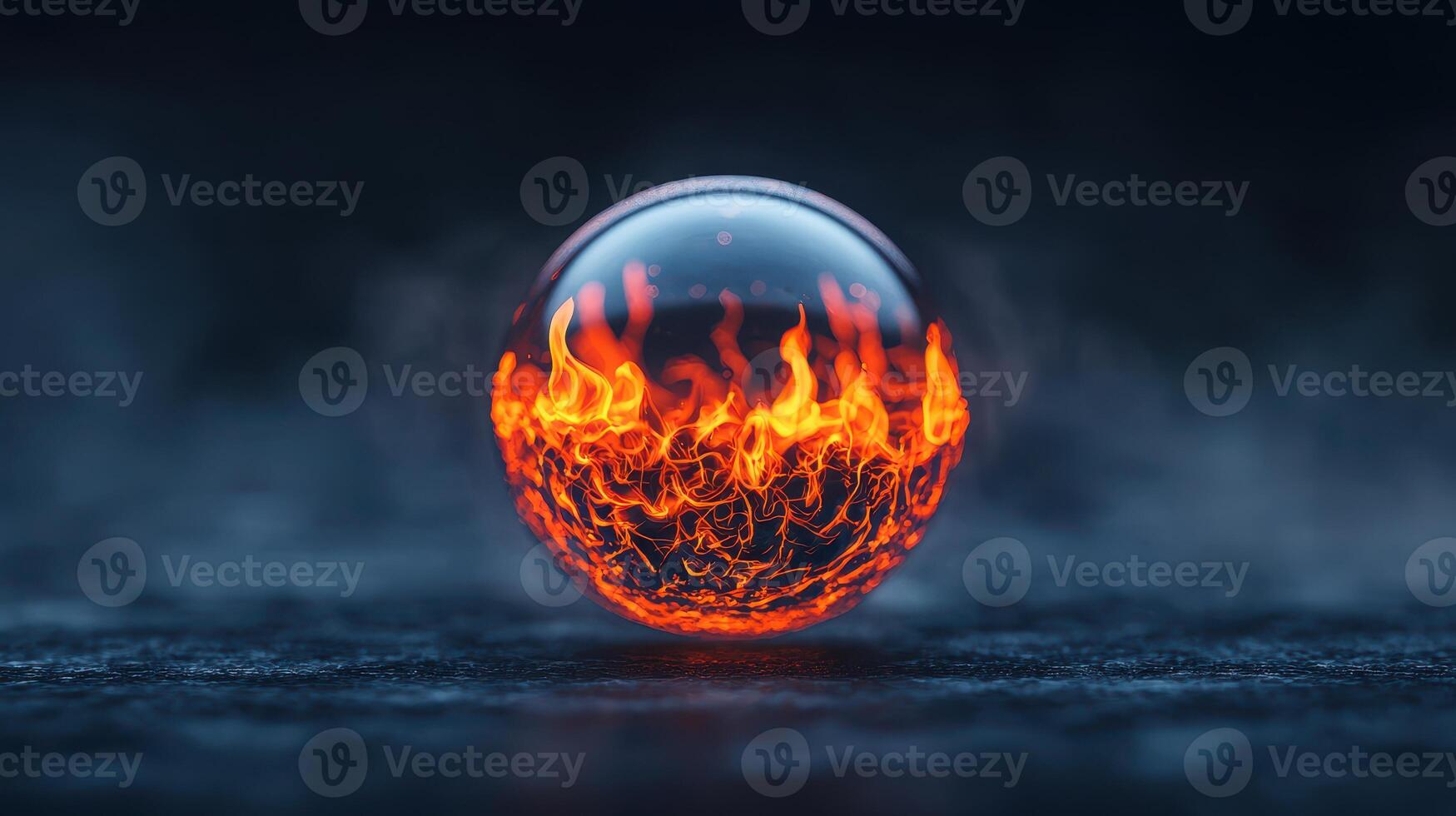 Encapsulated Fire Abstract Sphere of Burning Flames in Glass Orb on Dark Background photo