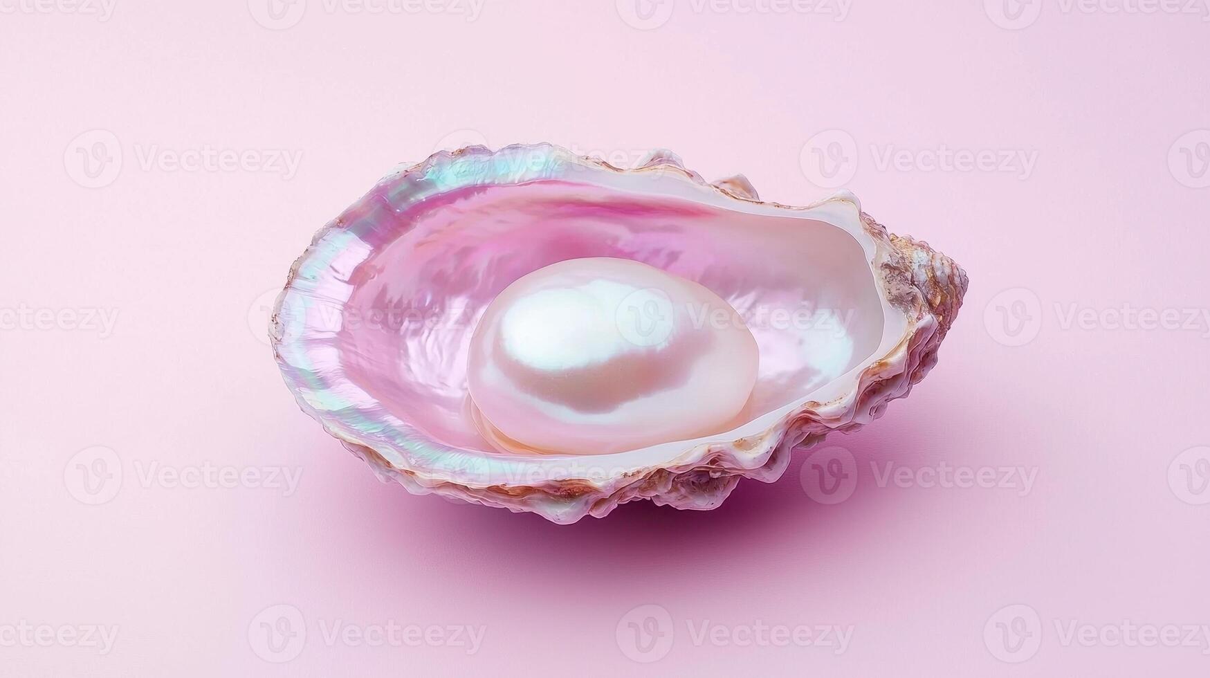 Exquisite Pearl in Pink Oyster Shell on Pastel Pink Background Luxury Jewel photo