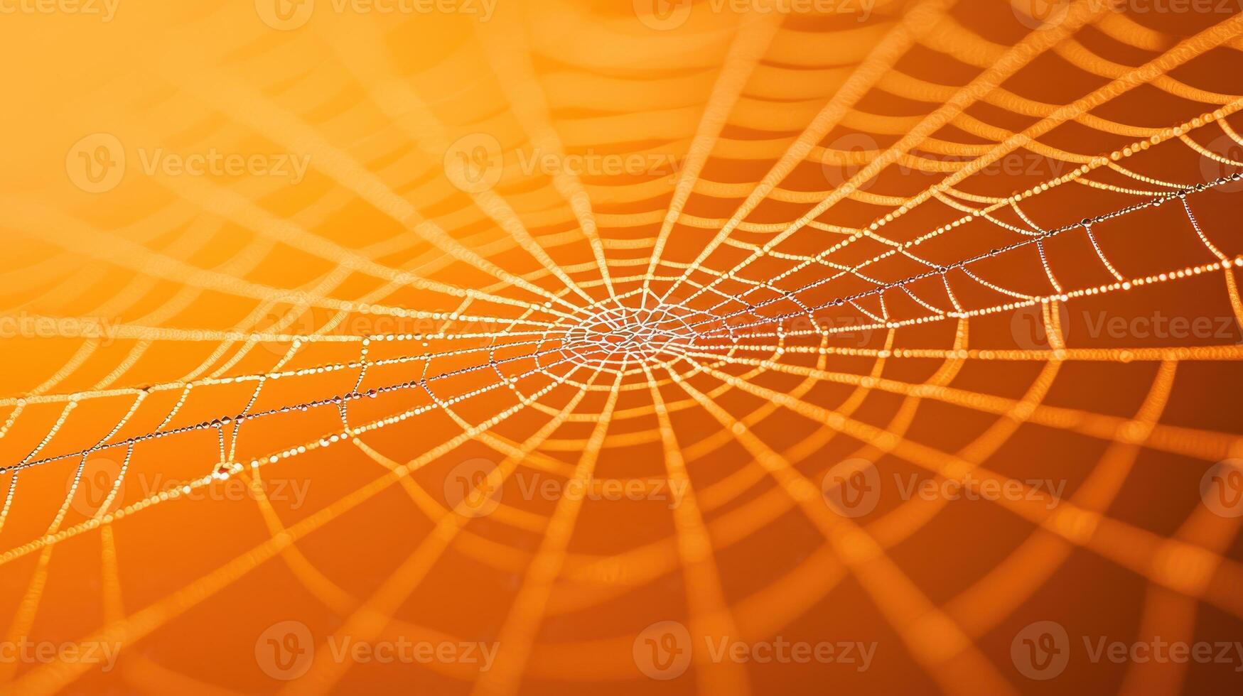 Dew Covered Spiderweb at Sunrise Intricate Nature Detail Orange Background photo