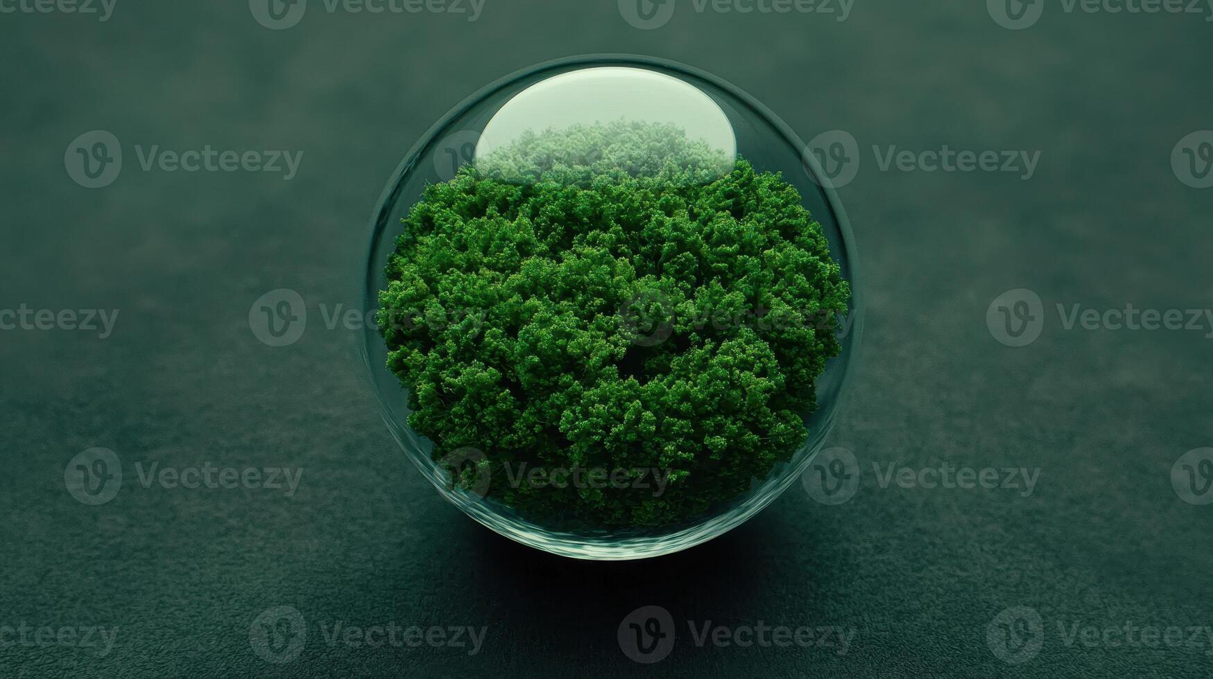 Lush Green Moss in Glass Sphere Nature Ecology Sustainability Concept photo