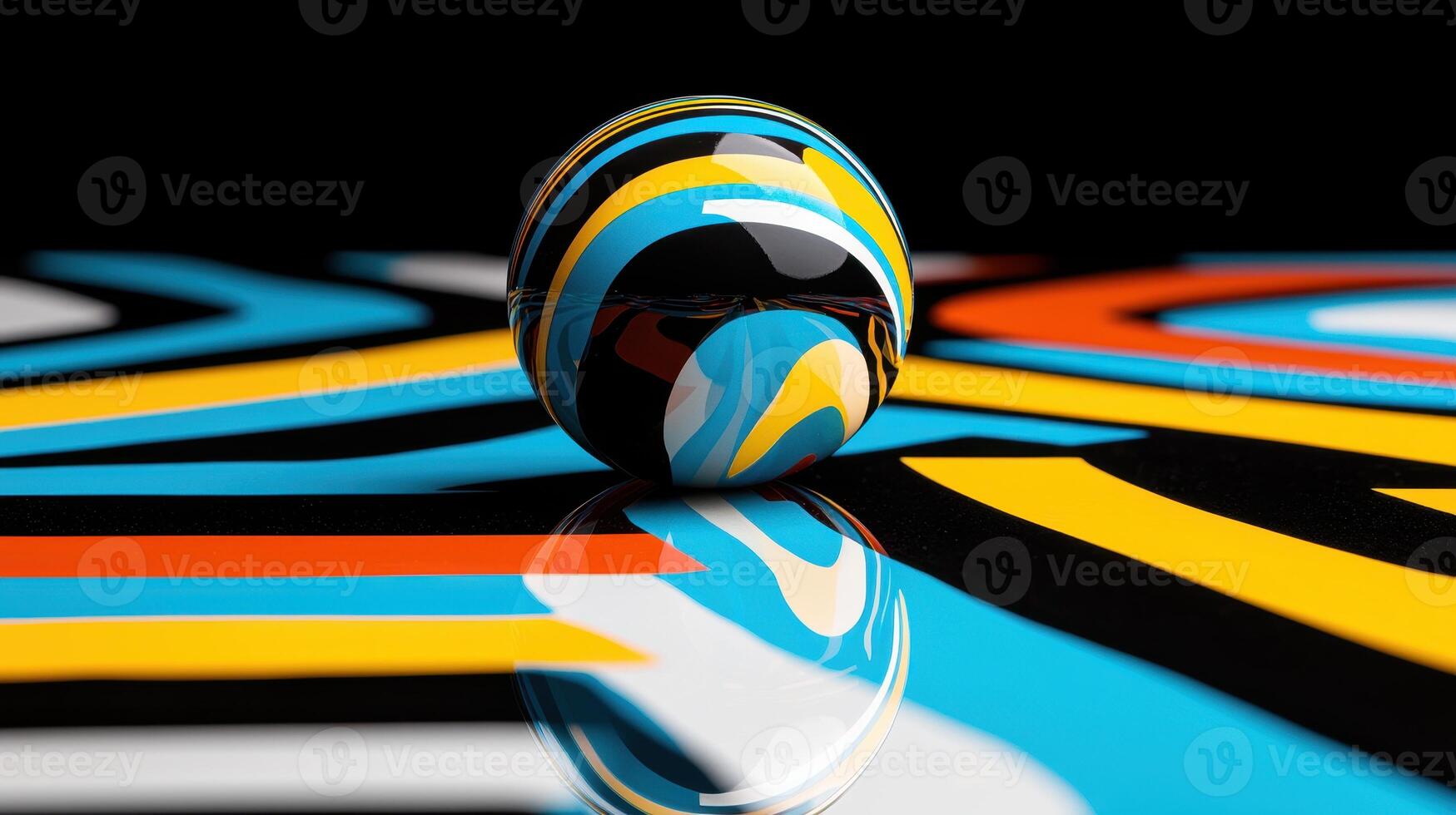 Abstract Colorful Sphere on Vibrant Striped Surface Modern Art Design photo