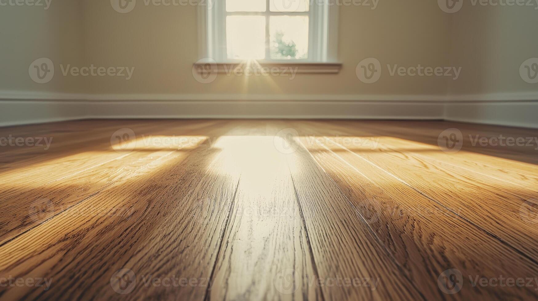 Warm Sunlight Streaming Through Window onto Polished Hardwood Floor photo