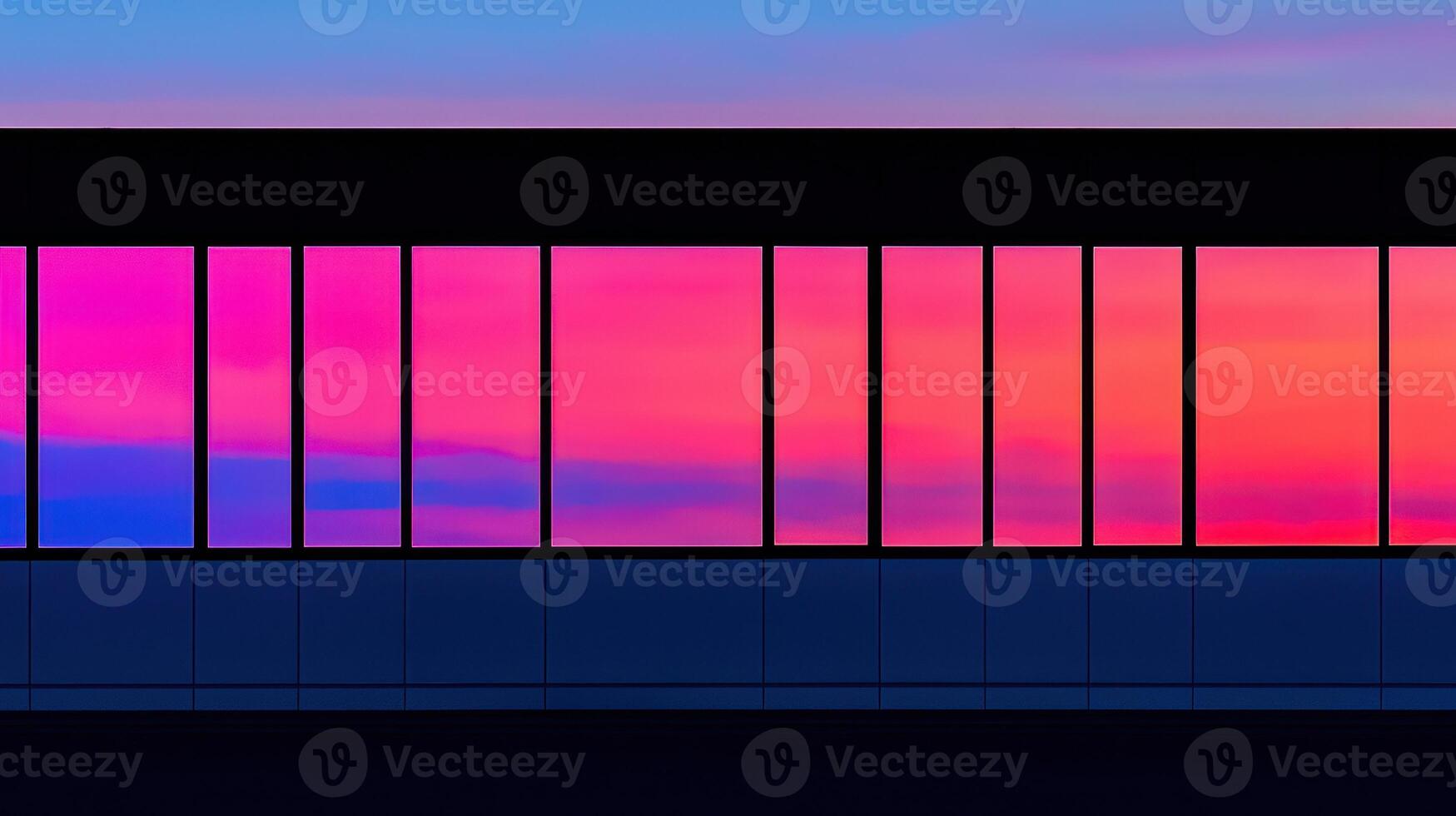 Vibrant Sunset Hues Reflected in Modern Building Windows Panoramic View photo