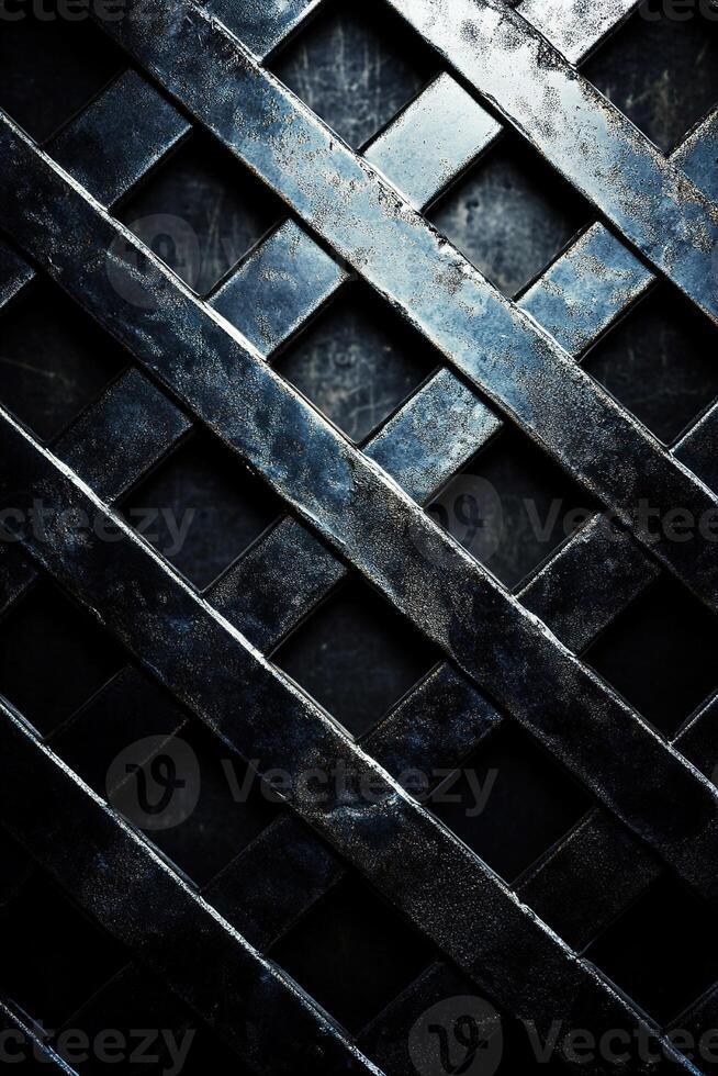 Abstract industrial background featuring a metallic grid with sharp geometric shapes. The dark backdrop enhances soft light reflections, creating a modern stylish aesthetic suitable for text overlays photo