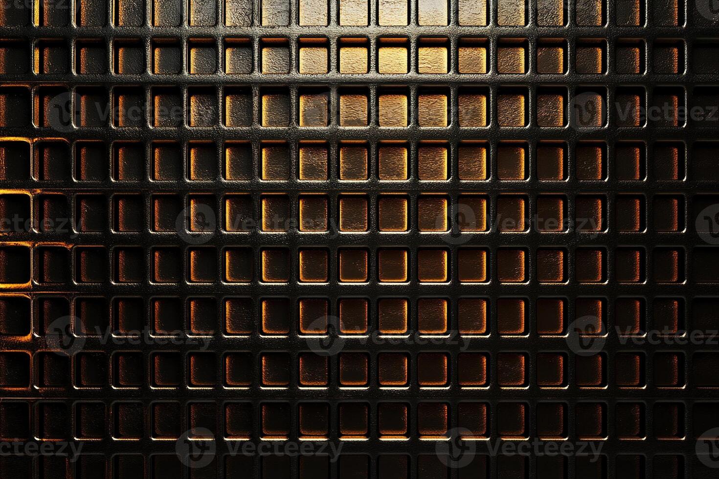 Abstract industrial design featuring a detailed metal grid with geometric patterns. The dark backdrop enhances the soft reflections, creating a modern aesthetic and ample space for text photo