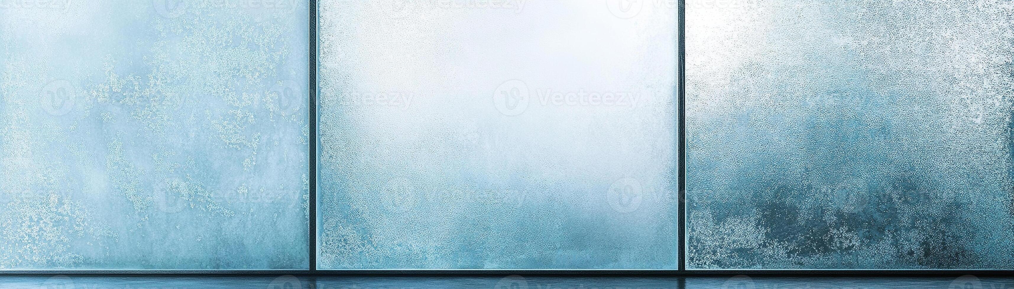 Frosted glass panels with a light blue tint create an elegant and serene atmosphere, casting gentle light patterns onto a smooth surface, perfect for minimalistic designs photo
