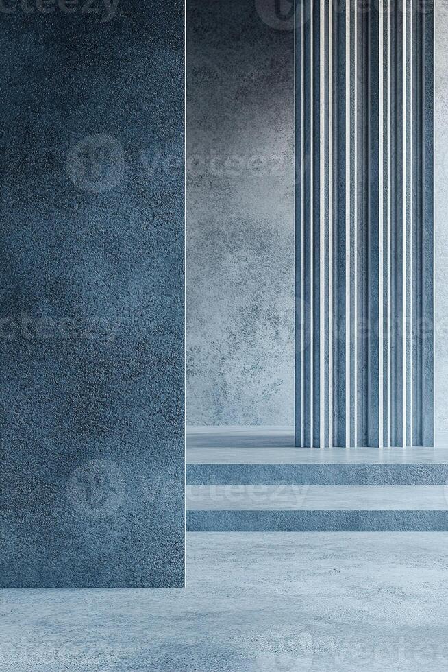 Featuring a serene Nordic-inspired abstract design, the composition showcases a lightly textured blue wall and subtle linear patterns on a neutral base, perfect for text overlays photo
