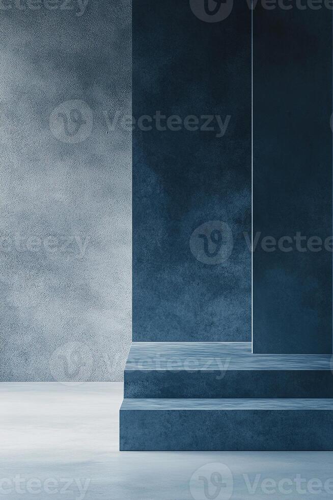 This backdrop features a soft, textured wall in muted blue tones with elegant linear patterns. It creates a serene atmosphere with ample negative space for text overlay and modern aesthetics photo