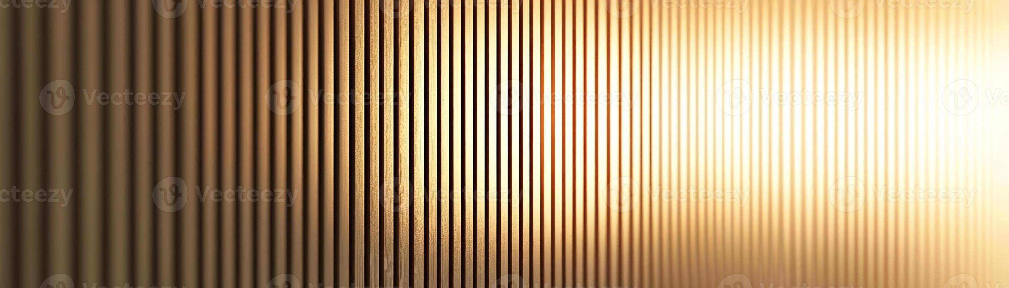 This abstract background features vertical wooden slats illuminated by warm light patterns. The neutral backdrop creates an elegant space, ideal for text overlay and graphic design photo