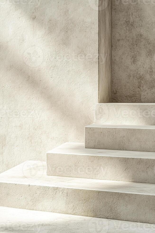 This work showcases overlapping concrete slabs with smooth surfaces and soft shadows against a calming beige backdrop, providing ample space for text overlay in modern design photo