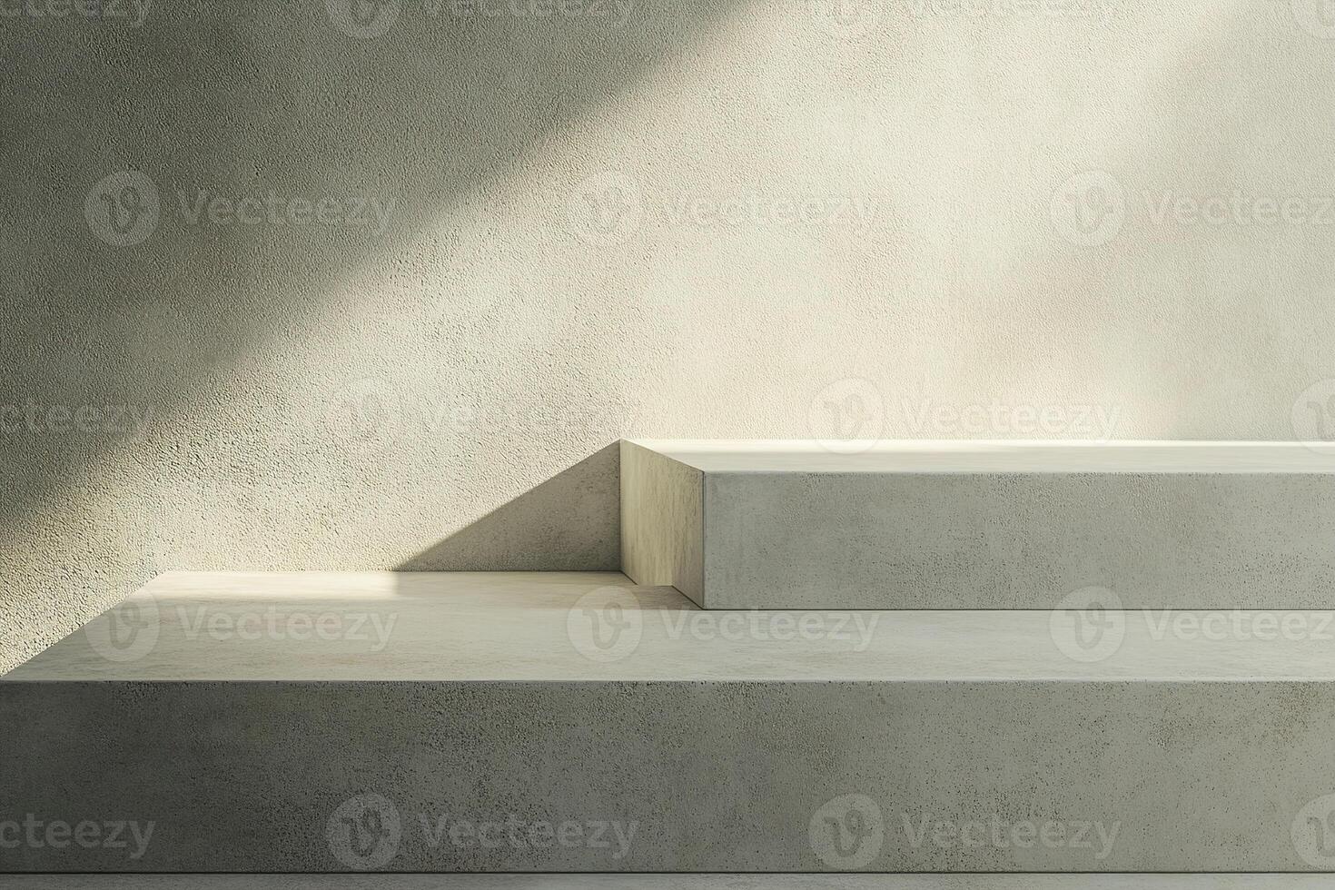 Overlapping concrete slabs create a smooth and modern abstract background set against a soft beige surface. The design features subtle shadows and ample clean space for text display photo