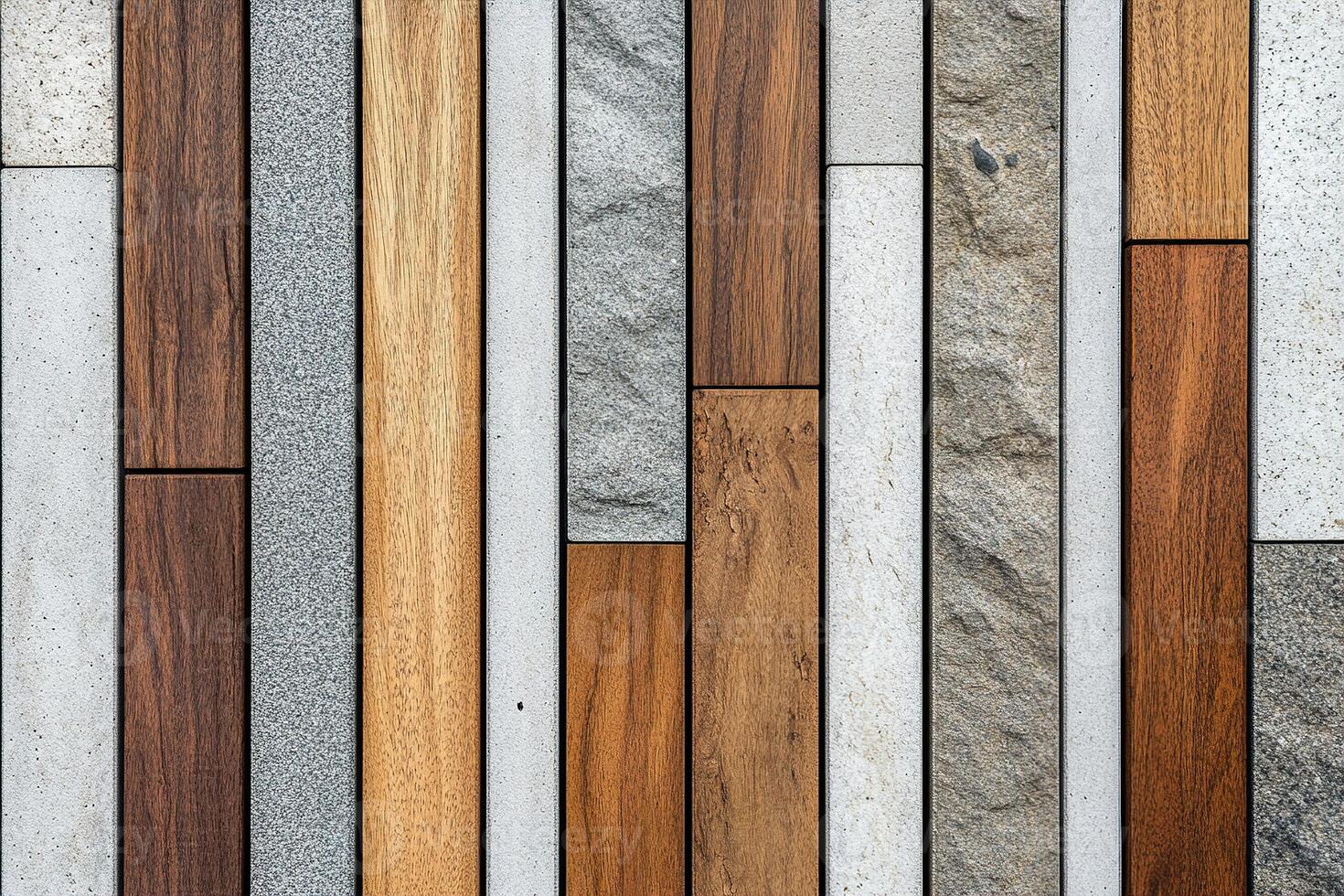 Calming Nordic design showcases an arrangement of natural stone and wooden panels in soft colors. The layout emphasizes clean space and elegant organic textures suitable for various uses photo