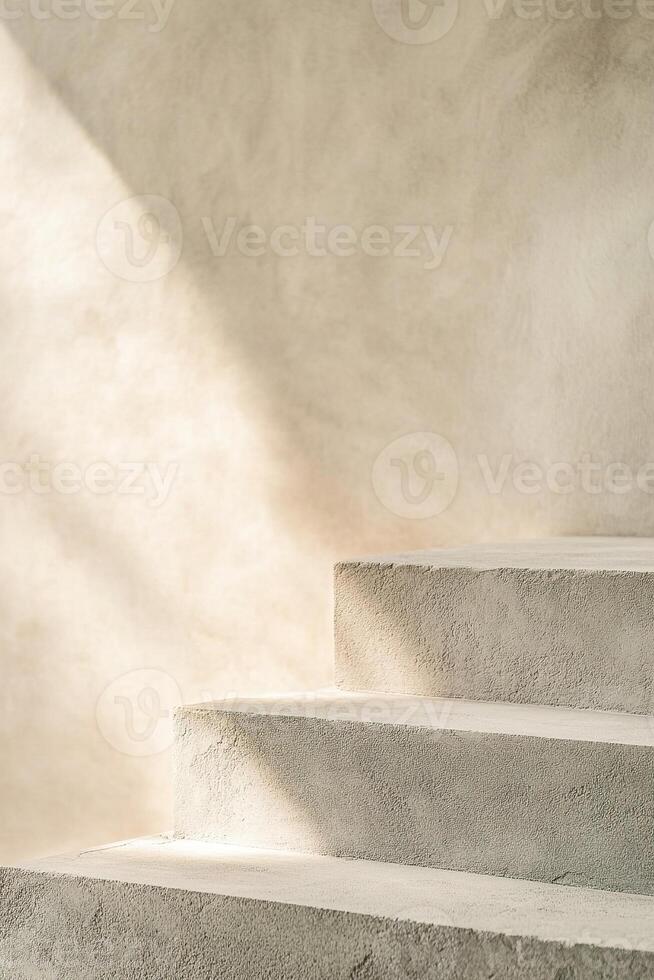Featuring overlapping concrete slabs with smooth textures, this minimalist abstract background offers a soft beige backdrop, creating a modern and calming atmosphere for design use photo
