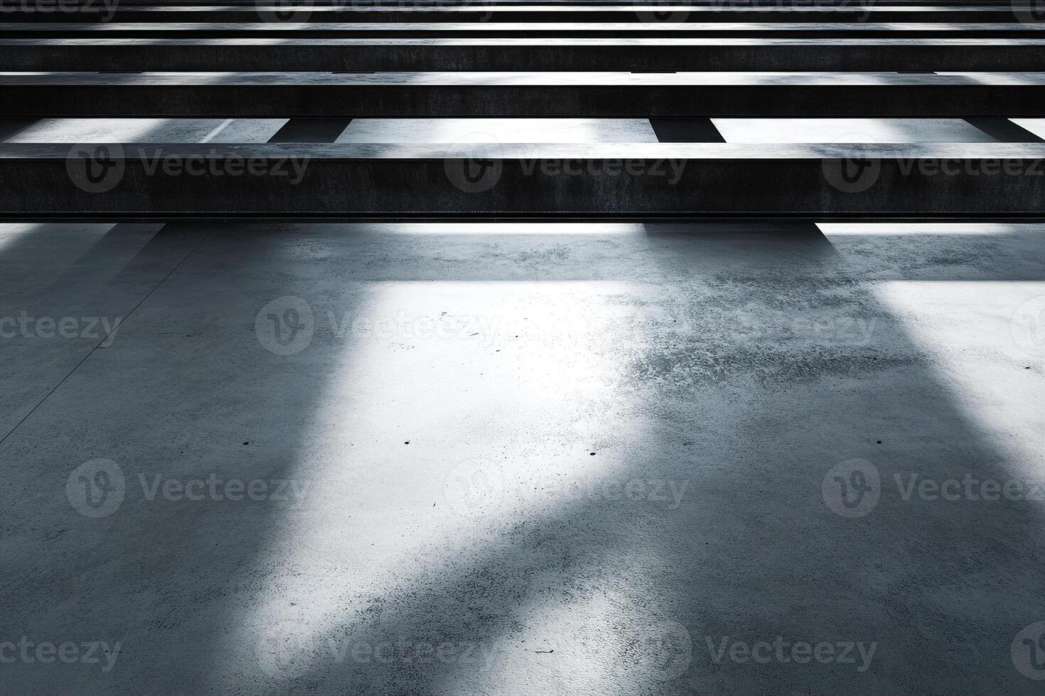 Overlapping black steel beams cast linear shadows on a smooth concrete surface, showcasing a striking architectural design with ample space for creative text overlay photo