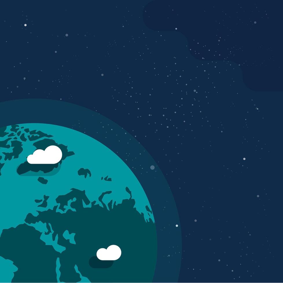 Earth planet from outer space banner for copy space text or world globe from universe poster template flat illustration, concept of astronomy cartoon modern design with galaxy vector