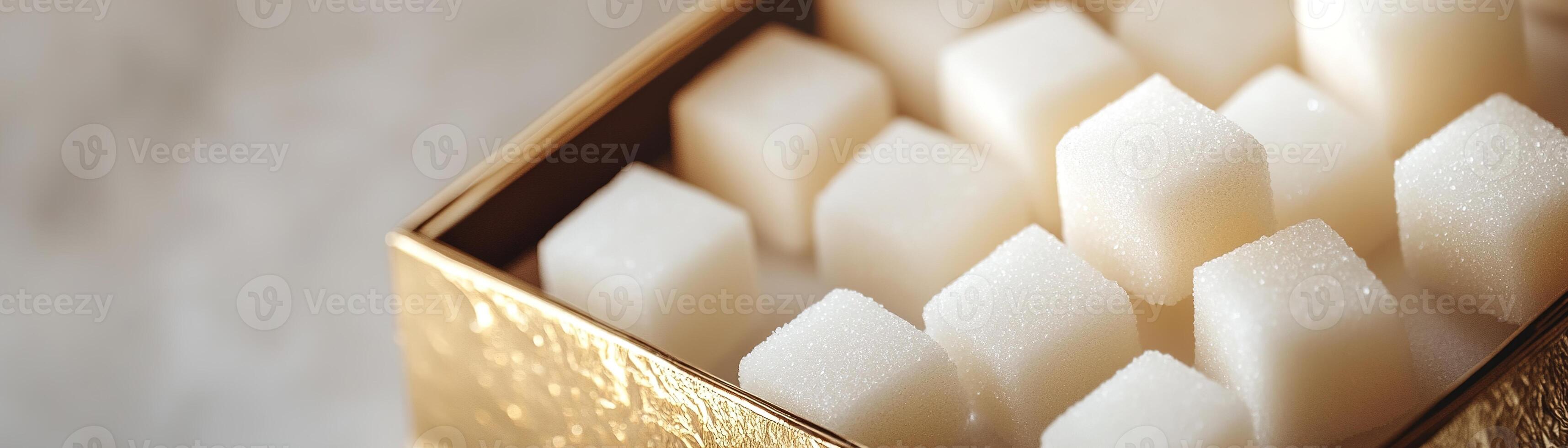 Handcrafted sugar cubes are elegantly arranged in a luxurious, velvet-lined box with gold foil detailing, ideal for sophisticated gatherings and enhancing dining experiences photo