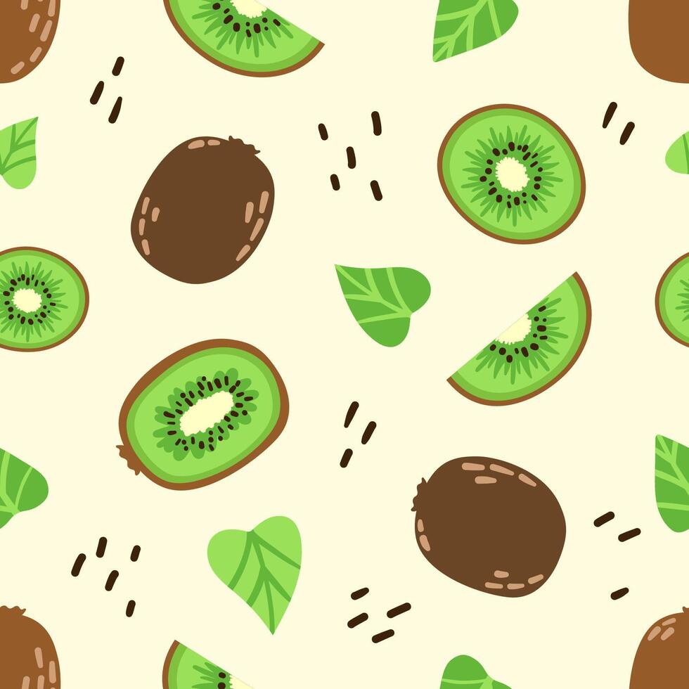 Seamless Pattern Kiwi Fruit. Juicy green fruits on beige background. Hand drawn. illustration. vector