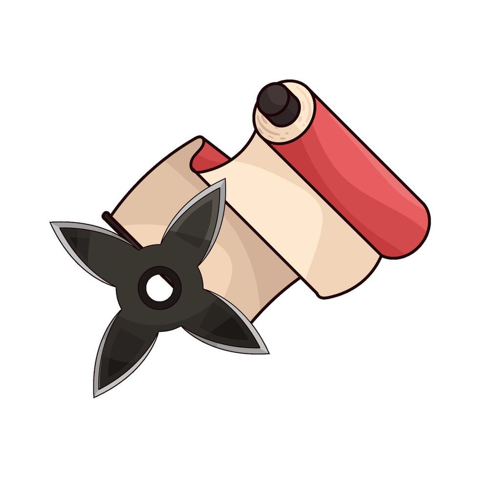 illustration of red paper rolls with shuriken vector