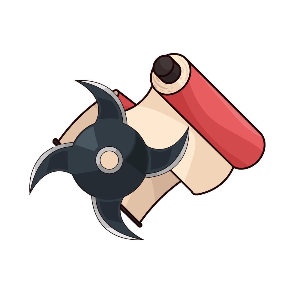 sharp shuriken and red paper rolls vector
