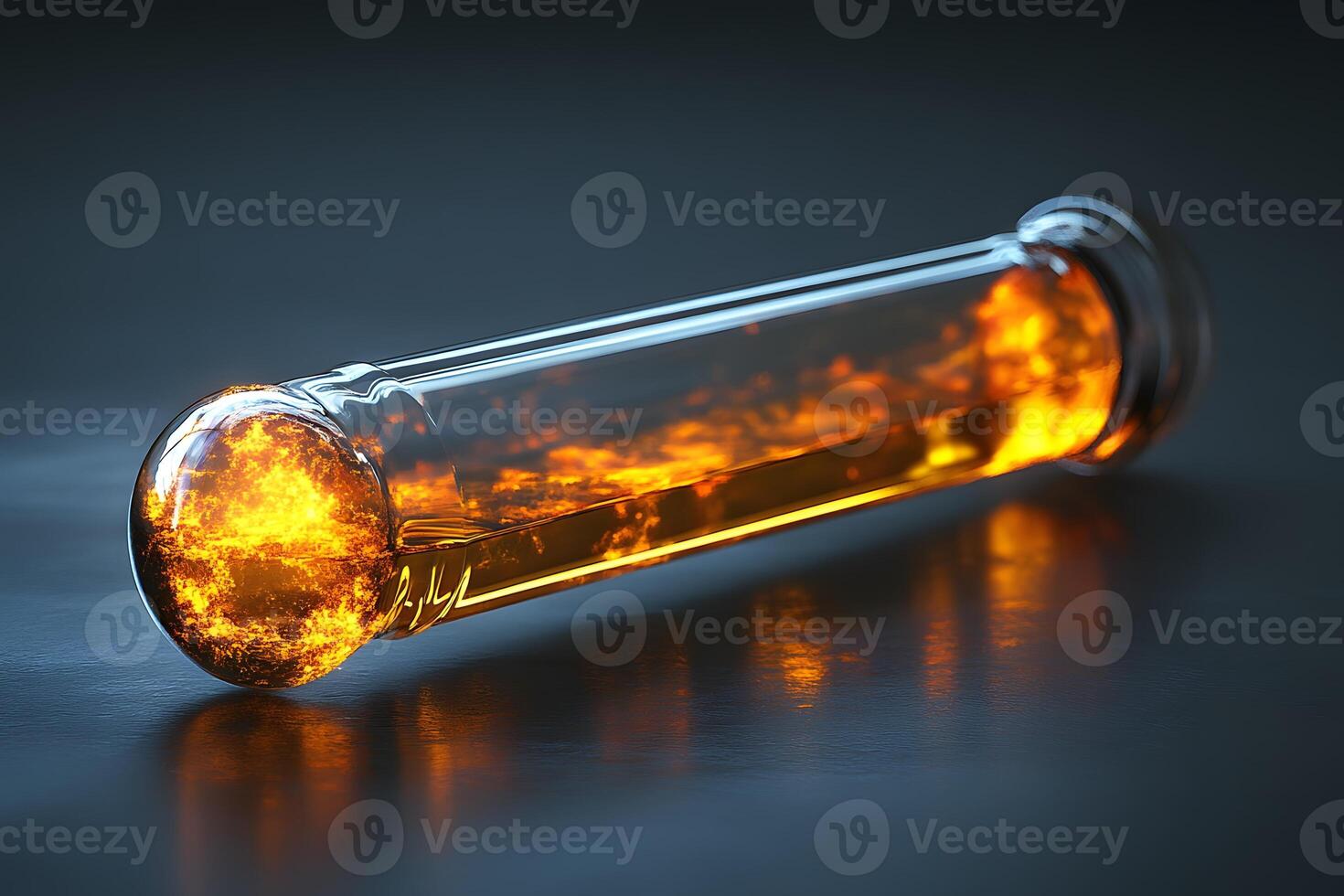 Futuristic Science Concept with Glowing Liquid in Glass Tube Display photo