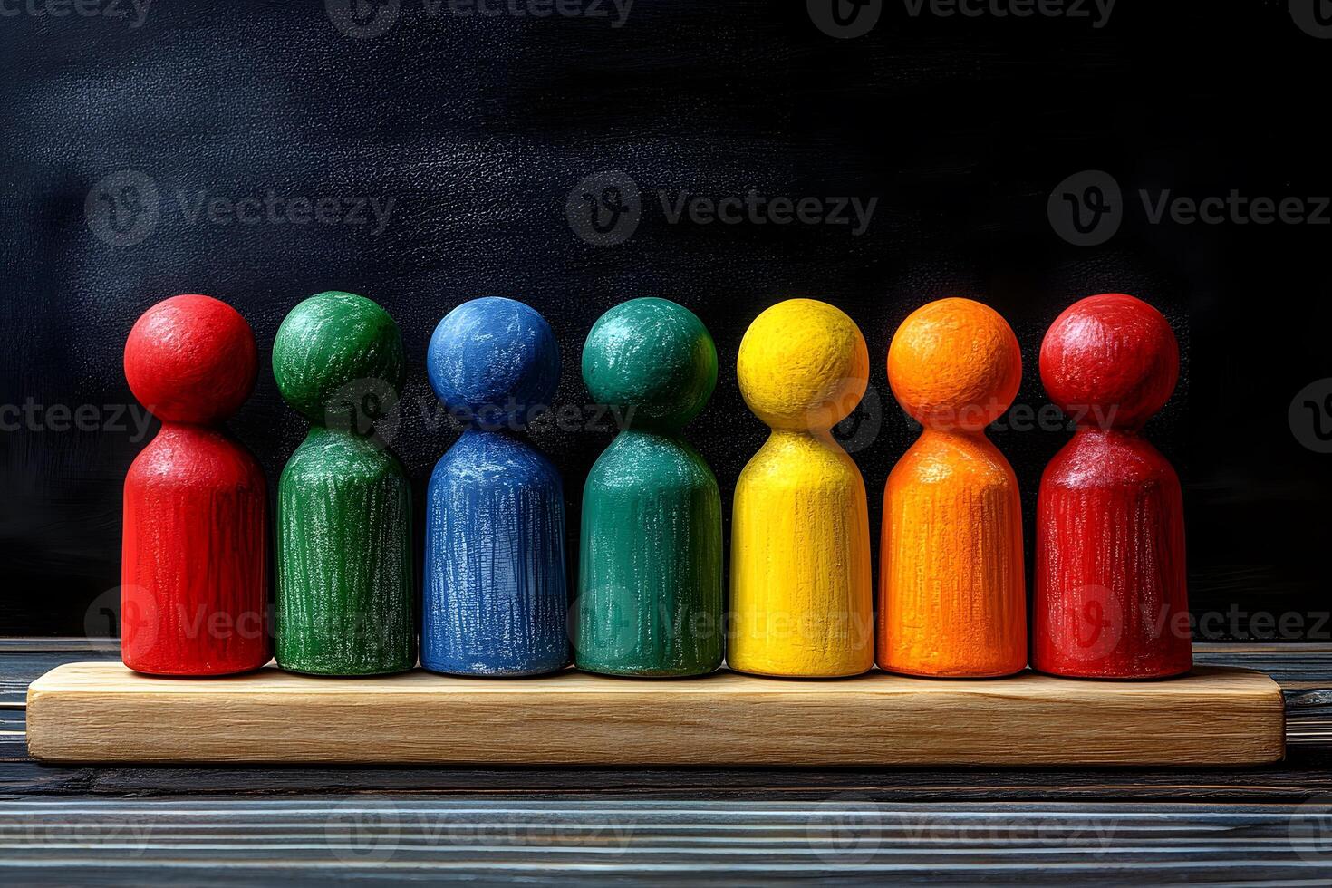 Colorful Wooden Figures in a Row for Teamwork and Diversity Concepts photo