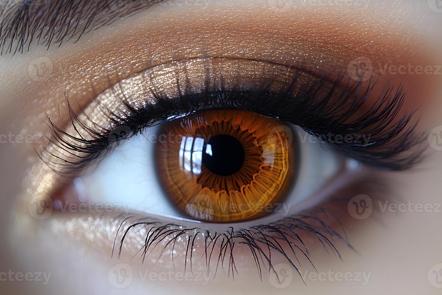 Close-Up of a Beautifully Made-Up Eye with Long Lashes for Elegant Beauty Design photo