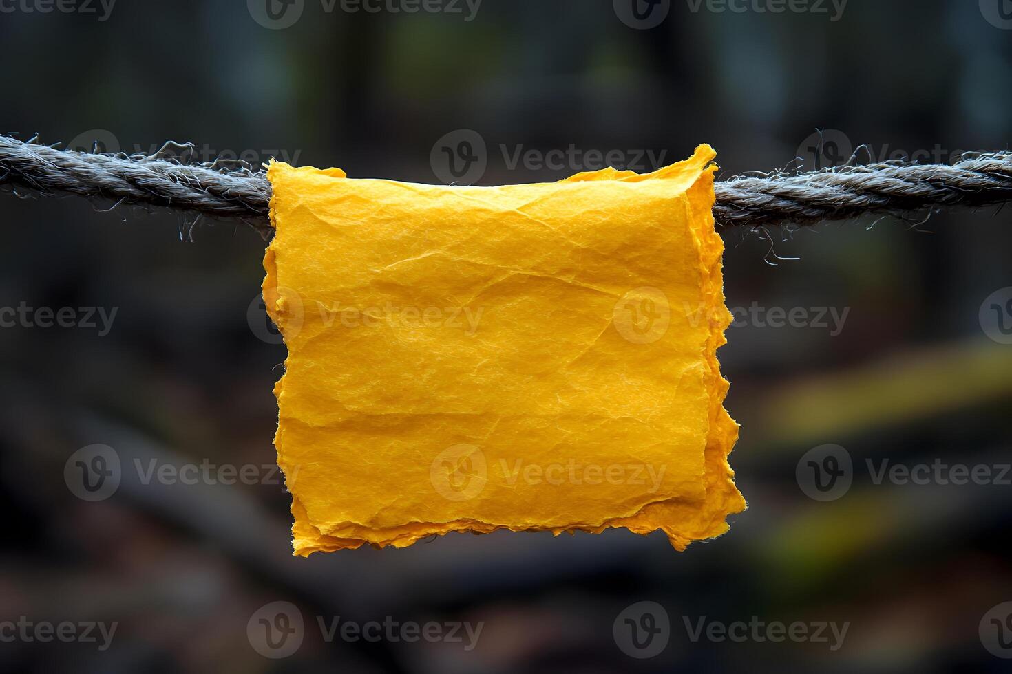 Vibrant Yellow Cloth on Rope in Nature Setting for Design Projects photo